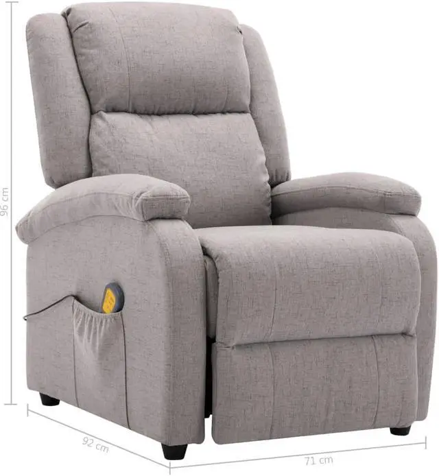 Alt view image 4 of 13 - vidaXL Massage Recliner Light Gray Fabric Reclining Electric Chair Furniture