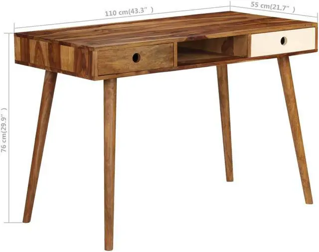 Alt view image 3 of 17 - vidaXL Writing Desk Brown and White Solid Acacia Wood