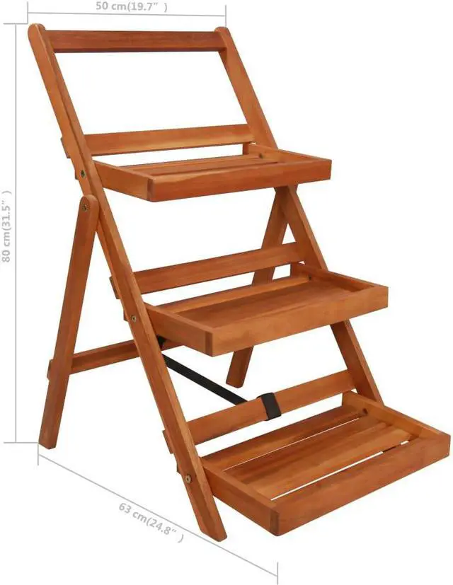 Alt view image 6 of 12 - vidaXL 3-Tier Plant Stand 19.7"x24.8"x31.5" Solid Acacia Wood