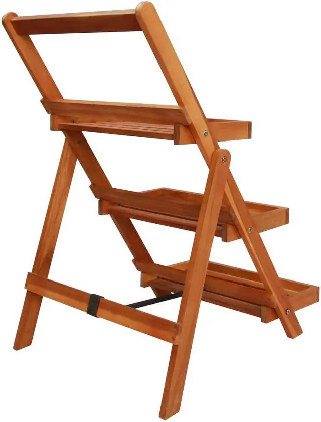 Alt view image 7 of 12 - vidaXL 3-Tier Plant Stand 19.7"x24.8"x31.5" Solid Acacia Wood
