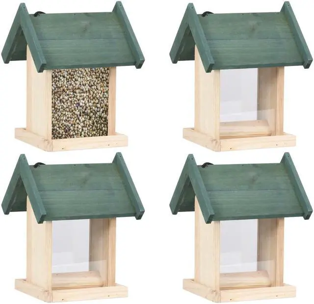 Main image of vidaXL Bird Feeder 4 Pcs Wooden Garden Bird Feeder with Stand Solid Wood Fir