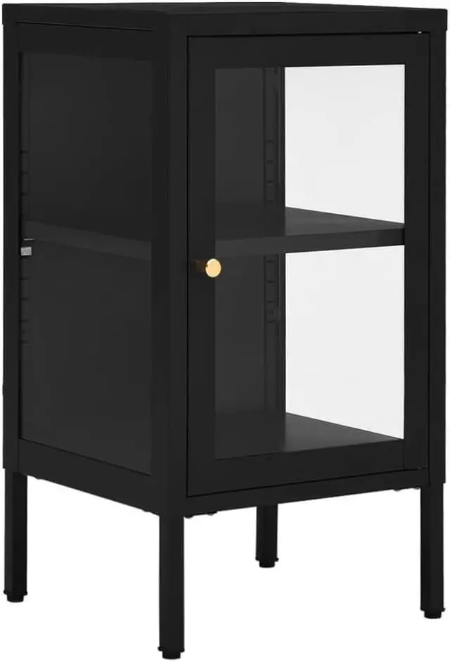Alt view image 2 of 16 - vidaXL Sideboard Side Table with Adjustable Shelf and Feet Black Steel and Glass