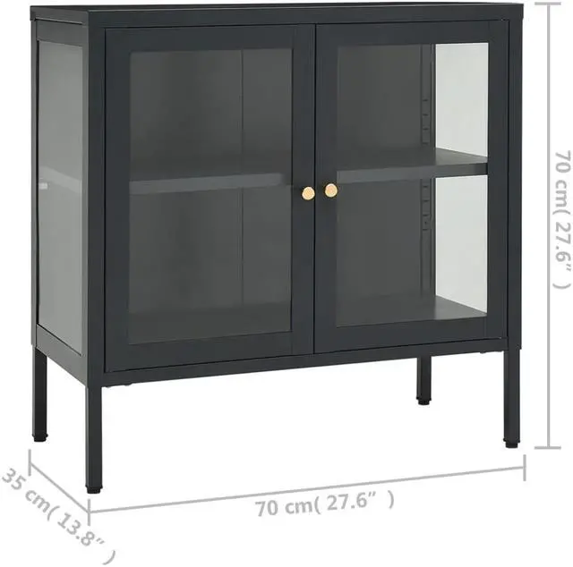 Alt view image 4 of 17 - vidaXL Sideboard Anthracite 27.6" Steel and Glass Storage Cabinet Furniture