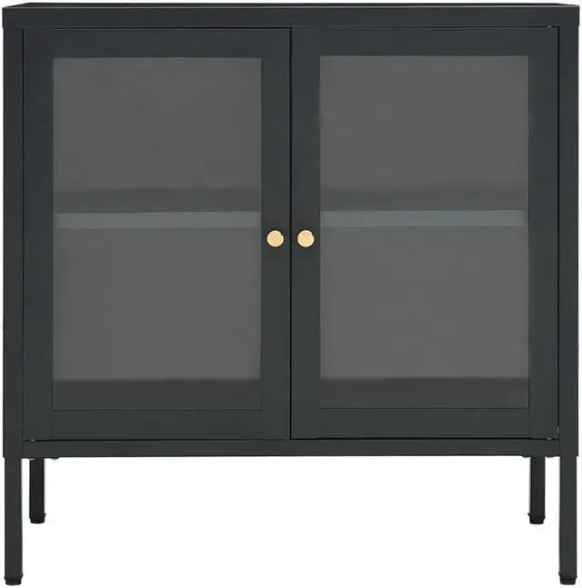 Alt view image 3 of 17 - vidaXL Sideboard Anthracite 27.6" Steel and Glass Storage Cabinet Furniture