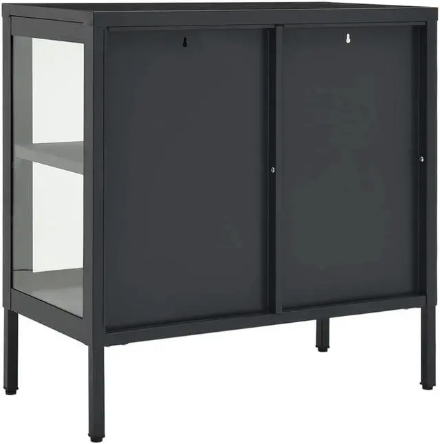 Alt view image 5 of 17 - vidaXL Sideboard Anthracite 27.6" Steel and Glass Storage Cabinet Furniture