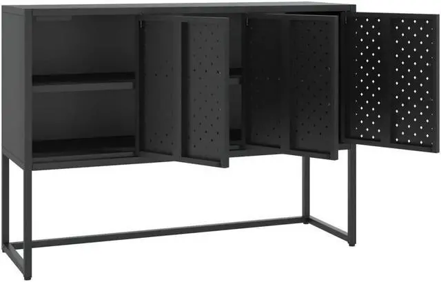 Alt view image 3 of 18 - vidaXL Sideboard Side Table with Adjustable Shelf Black Steel and Tempered Glass