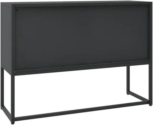 Alt view image 5 of 18 - vidaXL Sideboard Side Table with Adjustable Shelf Black Steel and Tempered Glass