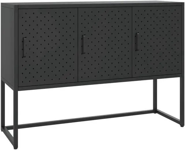 Alt view image 2 of 18 - vidaXL Sideboard Side Table with Adjustable Shelf Black Steel and Tempered Glass