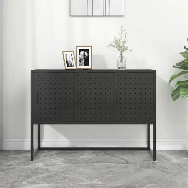 Main image of vidaXL Sideboard Side Table with Adjustable Shelf Black Steel and Tempered Glass