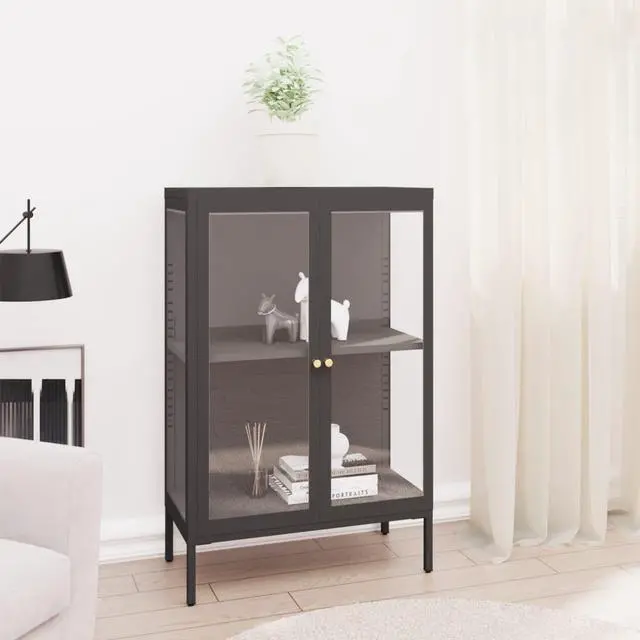 Main image of vidaXL Sideboard Industrial Storage Cabinet with Handle Black Metal and Glass