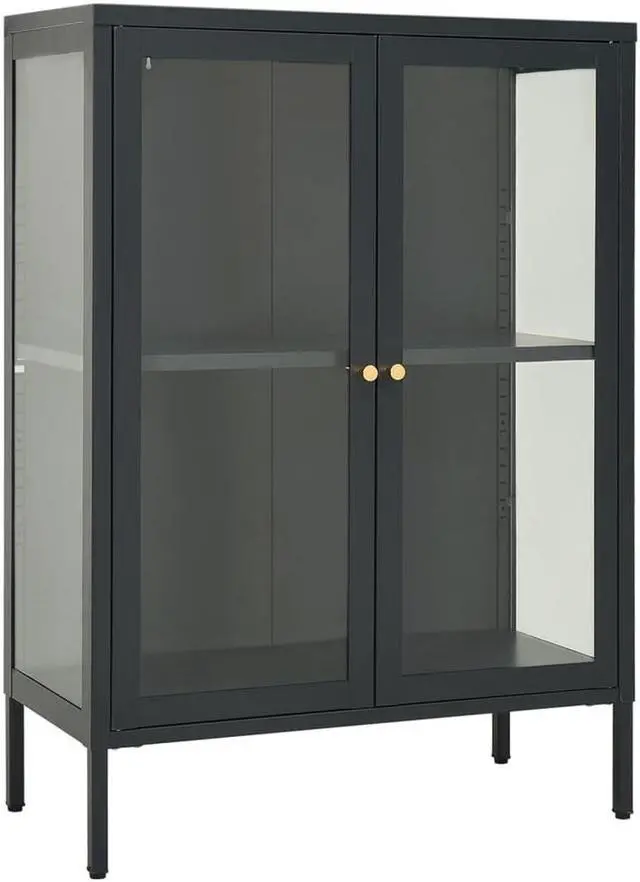 Alt view image 2 of 18 - vidaXL Sideboard Industrial Storage Cabinet with Handle Black Metal and Glass