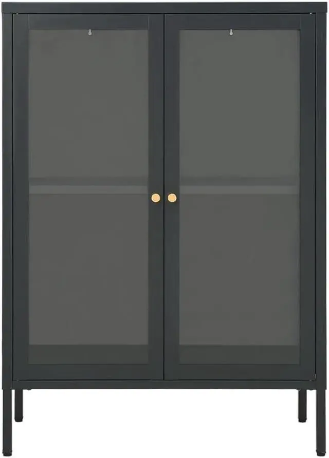 Alt view image 3 of 18 - vidaXL Sideboard Industrial Storage Cabinet with Handle Black Metal and Glass