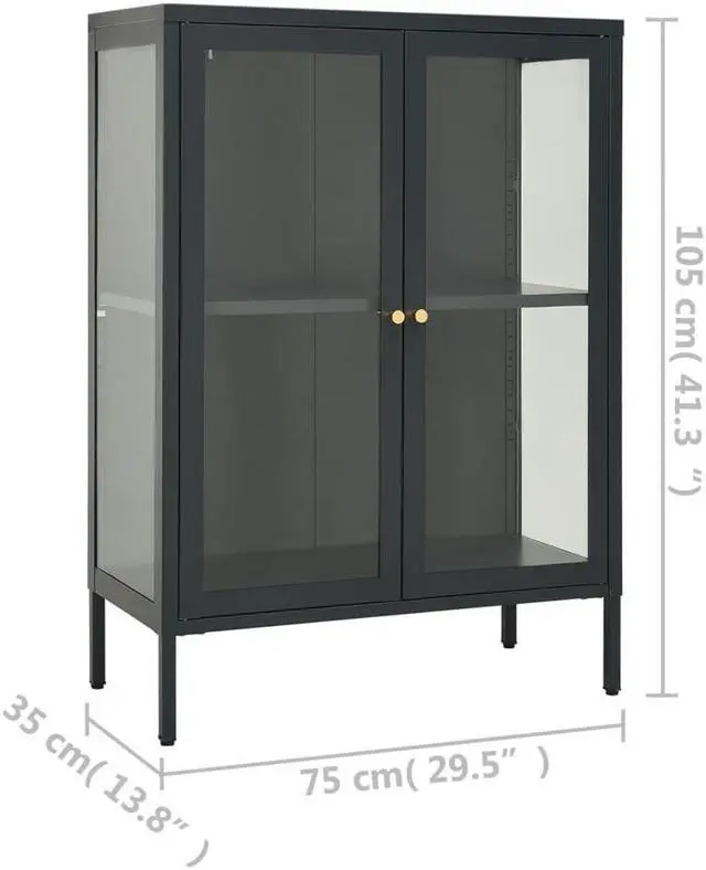 Alt view image 4 of 18 - vidaXL Sideboard Industrial Storage Cabinet with Handle Black Metal and Glass