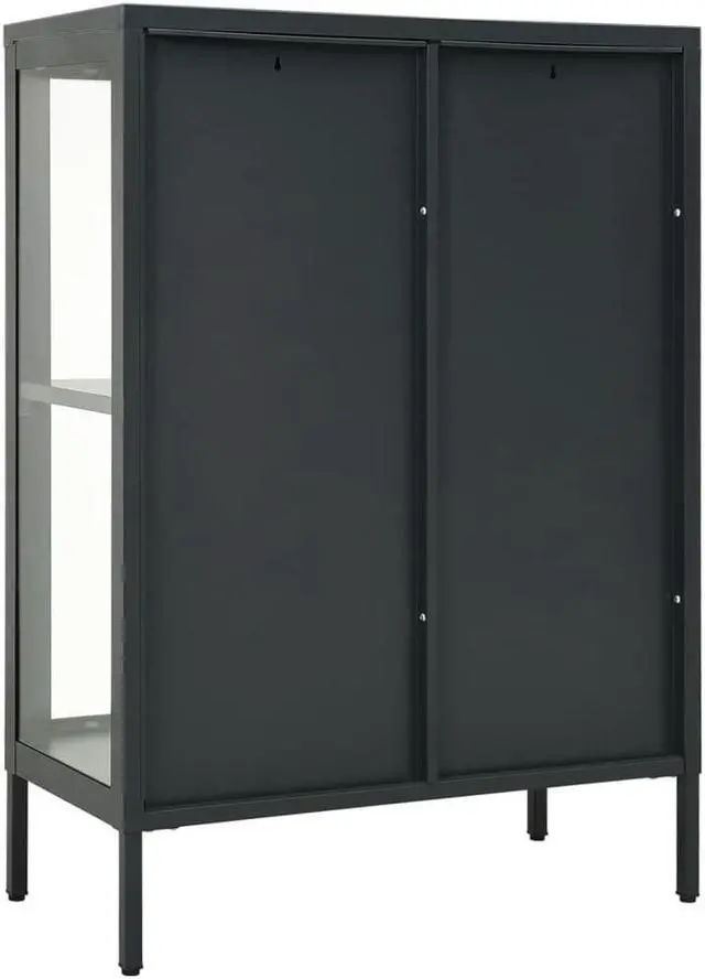 Alt view image 5 of 18 - vidaXL Sideboard Industrial Storage Cabinet with Handle Black Metal and Glass