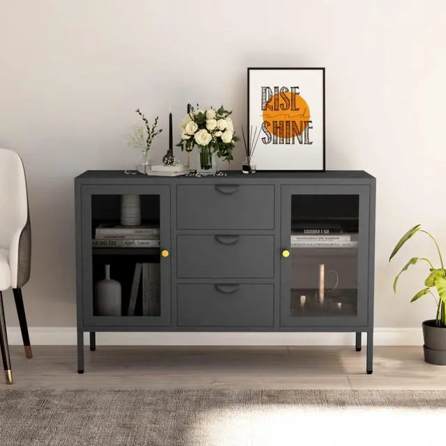 Main image of vidaXL Sideboard Anthracite 41.3" Steel and Tempered Glass Cabinet Furniture