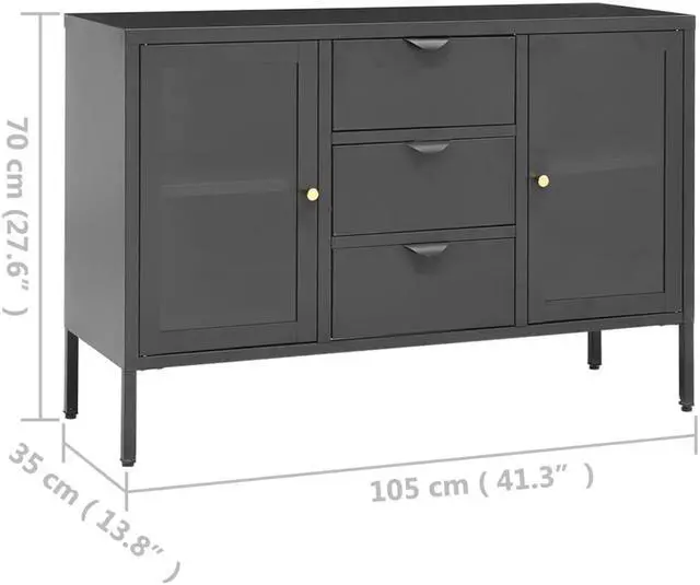 Alt view image 4 of 15 - vidaXL Sideboard Anthracite 41.3" Steel and Tempered Glass Cabinet Furniture