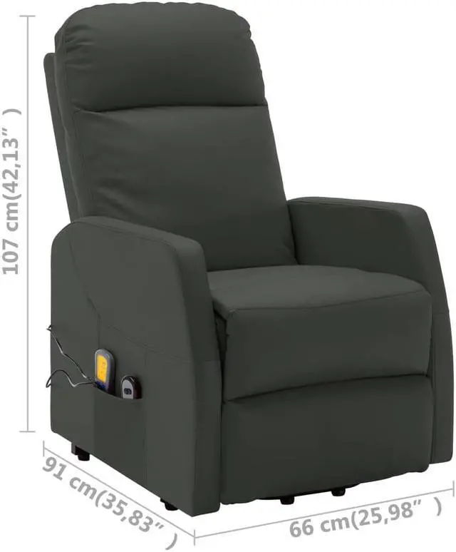 Alt view image 3 of 7 - vidaXL Stand-up Massage Recliner Anthracite Faux Leather Massage TV Chair