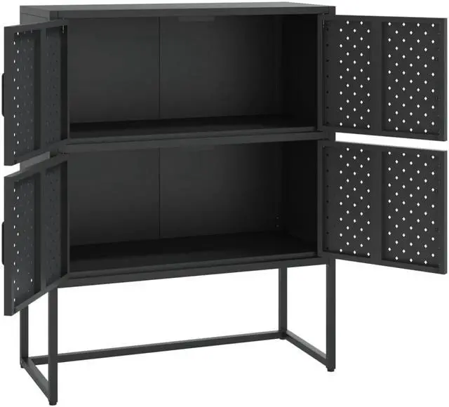 Alt view image 3 of 18 - vidaXL Highboard Black 39.4" Steel Living Room Storage High Cabinet Furniture