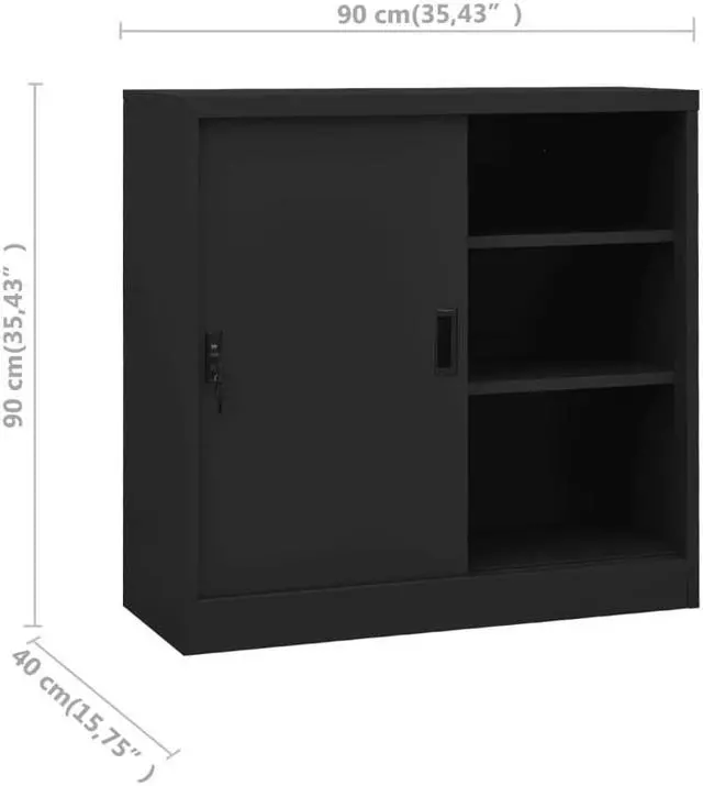Alt view image 3 of 18 - vidaXL Office Cabinet with Sliding Door Anthracite 35.4" Steel Side Cabinet
