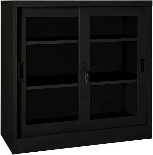 Main image of vidaXL Sliding Door Cabinet Black 35.4" Steel Storage Side Cabinet Furniture