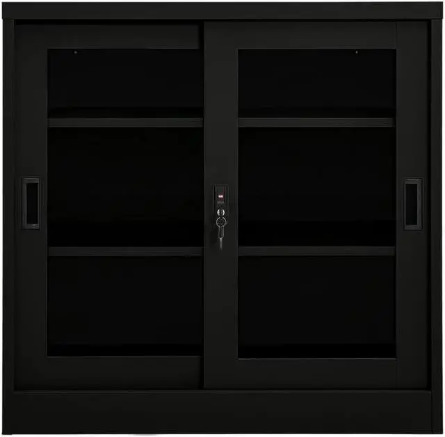 Alt view image 2 of 17 - vidaXL Sliding Door Cabinet Black 35.4" Steel Storage Side Cabinet Furniture
