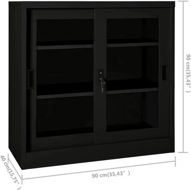 Alt view image 3 of 17 - vidaXL Sliding Door Cabinet Black 35.4" Steel Storage Side Cabinet Furniture