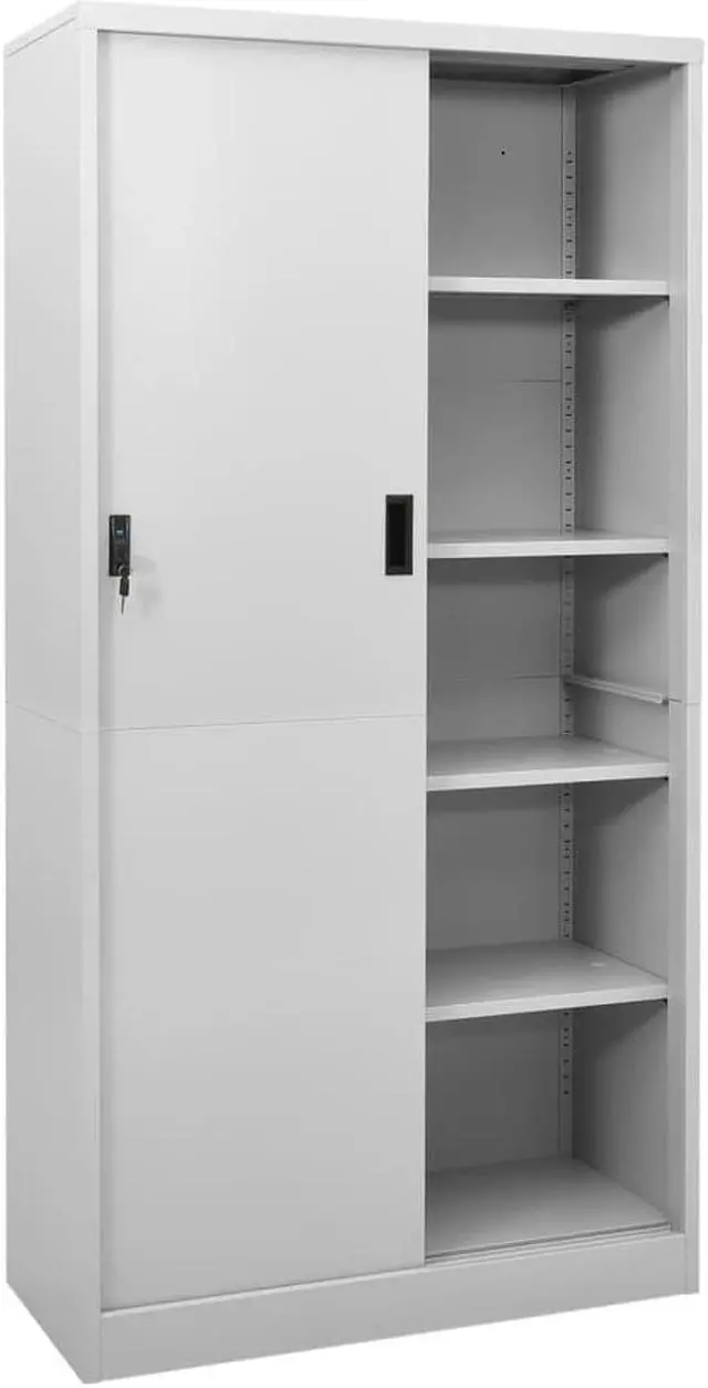 Alt view image 2 of 6 - vidaXL Office Cabinet Storage File Cabinet with Sliding Door Light Gray Steel