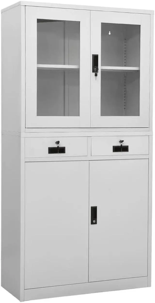 Main image of vidaXL Office Cabinet Storage File Cabinet Light Gray Steel and Tempered Glass