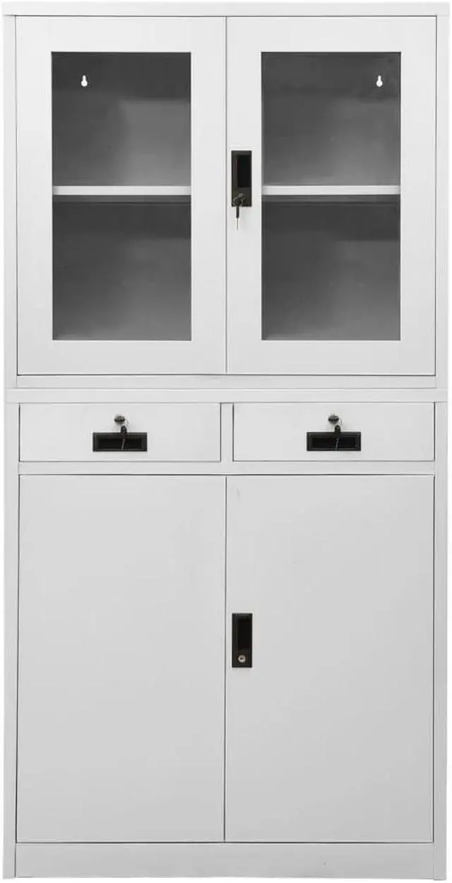 Alt view image 2 of 7 - vidaXL Office Cabinet Storage File Cabinet Light Gray Steel and Tempered Glass