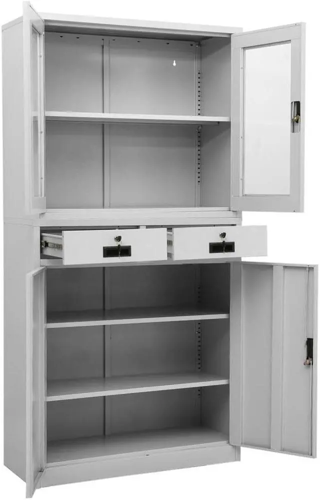 Alt view image 5 of 7 - vidaXL Office Cabinet Storage File Cabinet Light Gray Steel and Tempered Glass