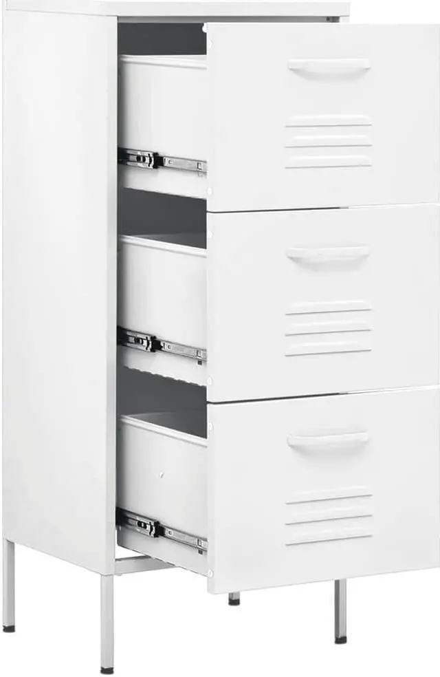 Alt view image 3 of 19 - vidaXL Storage Cabinet White 16.7" Steel Sideboard Side Cabinet Furniture