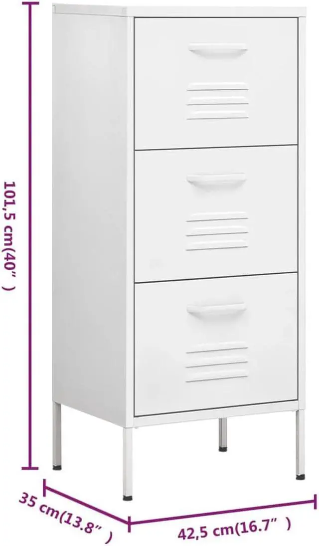 Alt view image 4 of 19 - vidaXL Storage Cabinet White 16.7" Steel Sideboard Side Cabinet Furniture