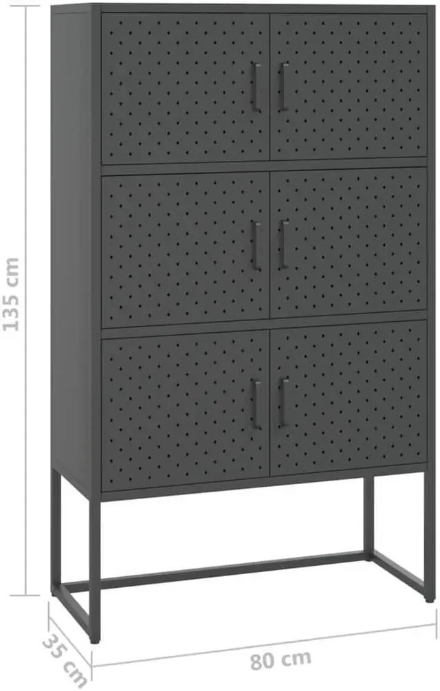 Alt view image 4 of 18 - vidaXL Highboard Anthracite Steel Living Room Storage High Cabinet Furniture