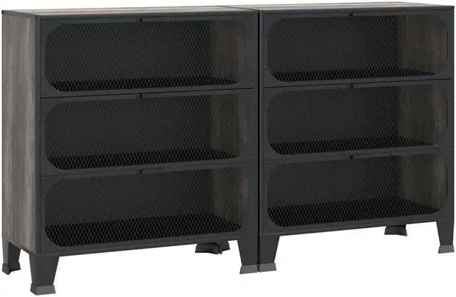 Alt view image 2 of 7 - vidaXL Storage Cabinets File Cabinet Filing Cabinet 2 Pcs Gray Metal and MDF