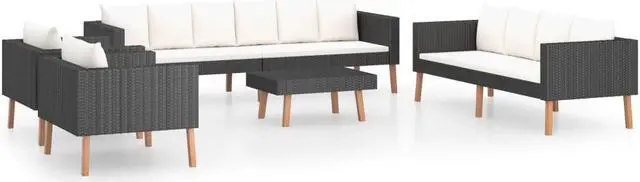 Alt view image 2 of 7 - vidaXL Patio Furniture Set 5 Piece Sofa Couch with Cushions Poly Rattan Black