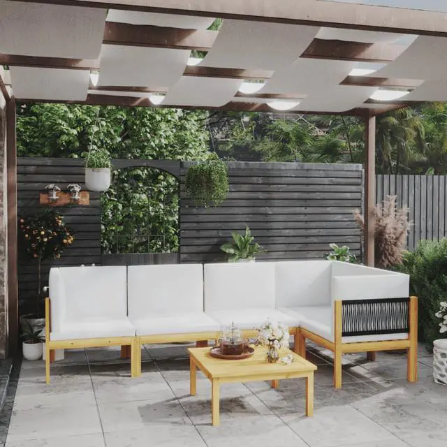 Main image of vidaXL 6 Piece Garden Lounge Set with Cushions Cream 24.8" x 24.8"