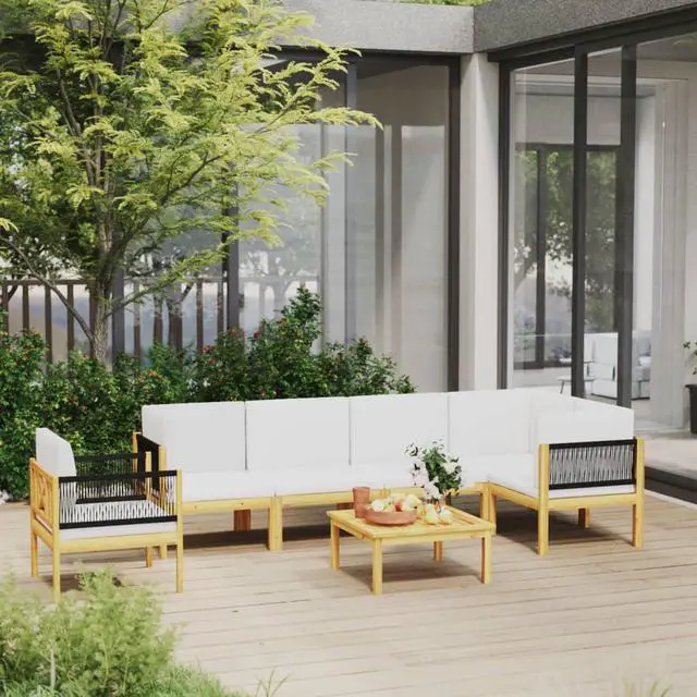 Main image of vidaXL Patio Lounge Set 7 Piece Sofa with Cushions Cream Solid Acacia Wood
