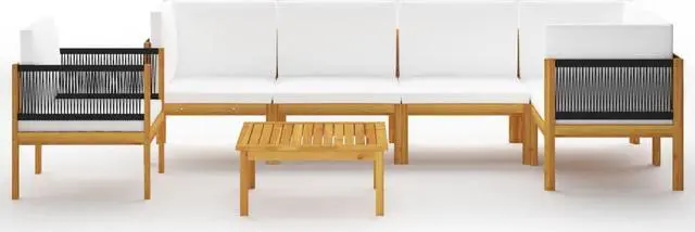 Alt view image 3 of 7 - vidaXL Patio Lounge Set 7 Piece Sofa with Cushions Cream Solid Acacia Wood