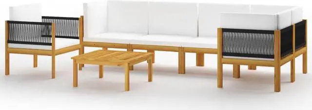 Alt view image 2 of 7 - vidaXL Patio Lounge Set 7 Piece Sofa with Cushions Cream Solid Acacia Wood