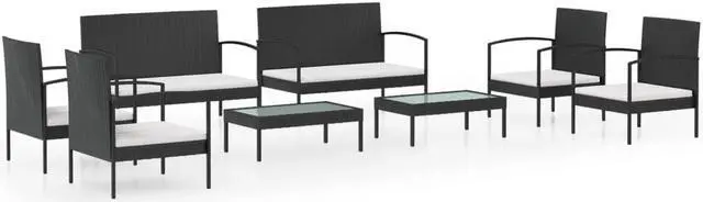 Alt view image 2 of 7 - vidaXL Patio Lounge Set Outdoor Sectional Sofa Set 8 Piece Poly Rattan Black