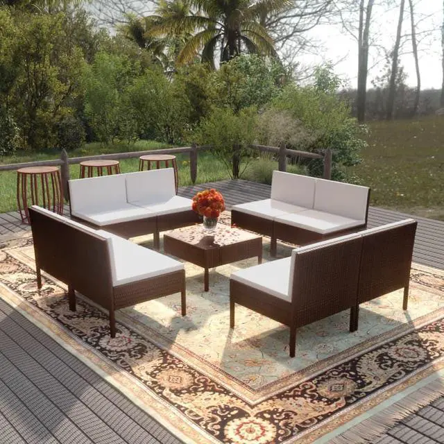 Main image of vidaXL Garden Lounge Set Patio Sectional Sofa Couch 9 Piece Poly Rattan Brown