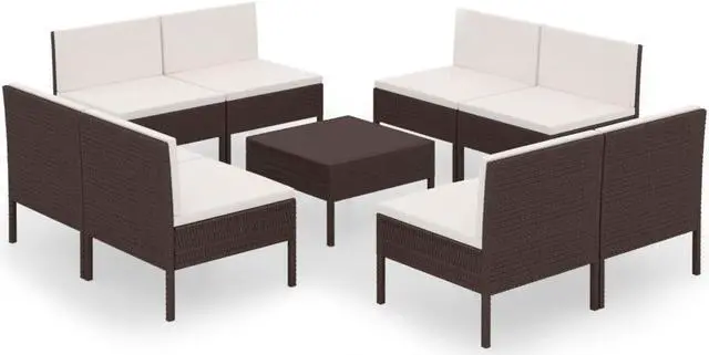 Alt view image 2 of 7 - vidaXL Garden Lounge Set Patio Sectional Sofa Couch 9 Piece Poly Rattan Brown