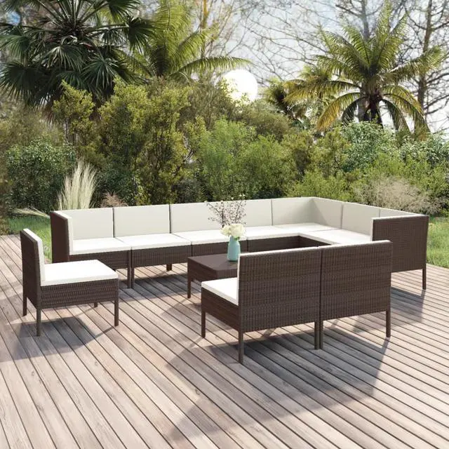 Main image of vidaXL Garden Lounge Set Patio Sectional Sofa Couch 11 Piece Poly Rattan Brown