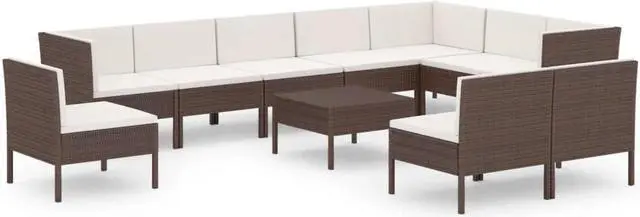 Alt view image 2 of 7 - vidaXL Garden Lounge Set Patio Sectional Sofa Couch 11 Piece Poly Rattan Brown