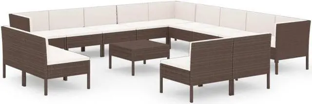 Alt view image 2 of 7 - vidaXL Patio Lounge Set 14 Piece Sectional Sofa for Outdoor Poly Rattan Brown