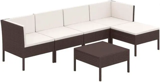 Alt view image 2 of 7 - vidaXL Patio Lounge Set Outdoor Sectional Sofa Set 6 Piece Poly Rattan Brown