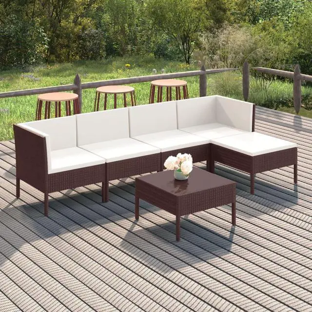 Main image of vidaXL Patio Lounge Set Outdoor Sectional Sofa Set 6 Piece Poly Rattan Brown
