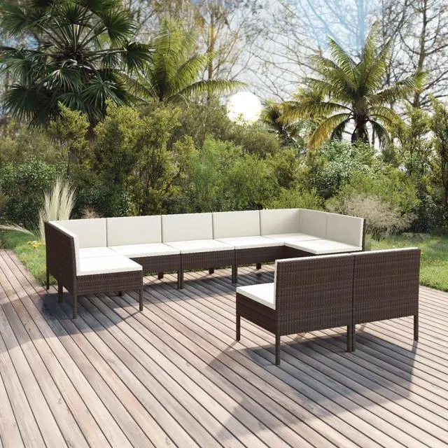 Main image of vidaXL Patio Lounge Set Outdoor Sectional Sofa Set 9 Piece Poly Rattan Brown