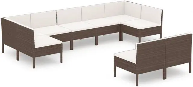 Alt view image 2 of 7 - vidaXL Patio Lounge Set Outdoor Sectional Sofa Set 9 Piece Poly Rattan Brown