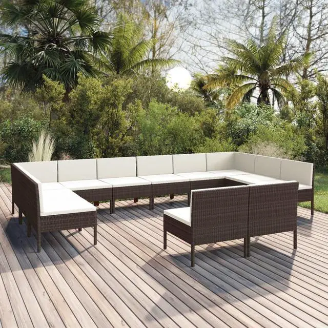 Main image of vidaXL Patio Lounge Set Outdoor Sectional Sofa Set 12 Piece Poly Rattan Brown